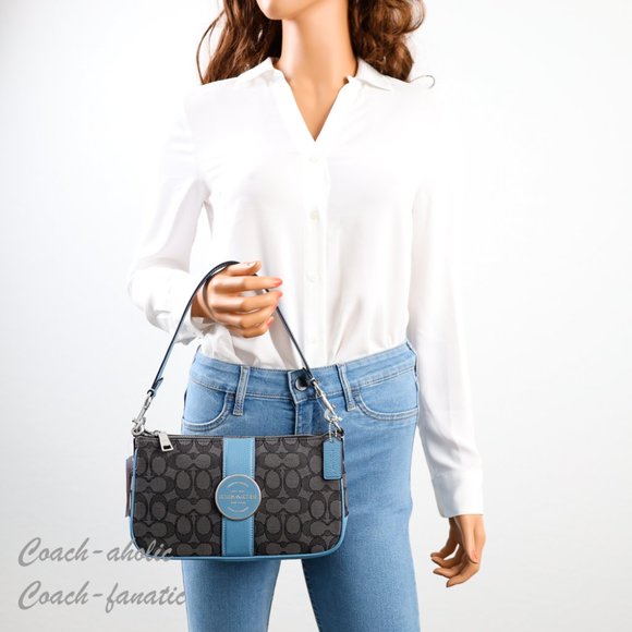 NWT Coach C8306 Lonnie Baguette Crossbody In Signature Jacquard in Pacific Blue - Picture 3 of 12